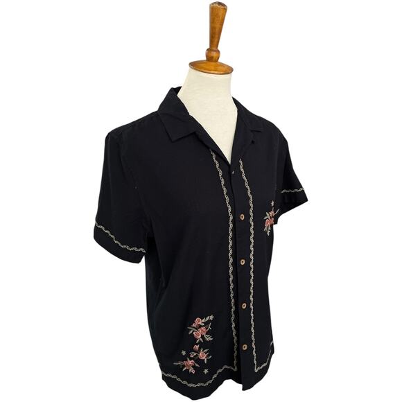 NWT Aeropostale Cotton Linen Embroidered Floral Short Sleeve Button Up Size S - Picture 7 of 11
